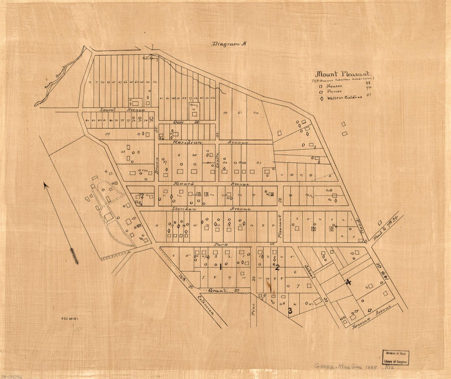 This old map of Mount Pleasant (S.P. Browns Suburban Subdivision) : part of N.W. Washington D.C. from 1885 was created by S. P. Brown in 1885