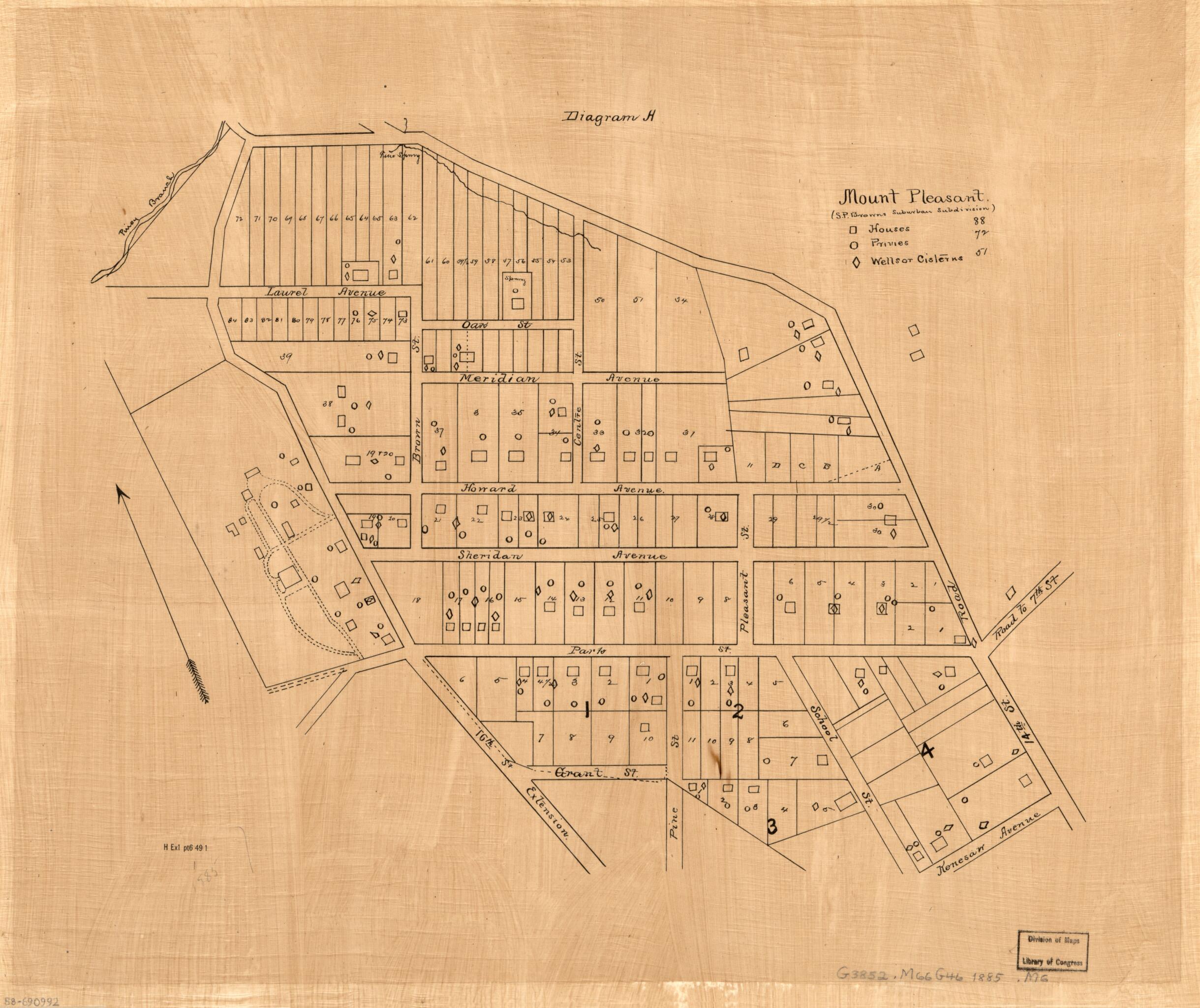 This old map of Mount Pleasant (S.P. Browns Suburban Subdivision) : part of N.W. Washington D.C. from 1885 was created by S. P. Brown in 1885