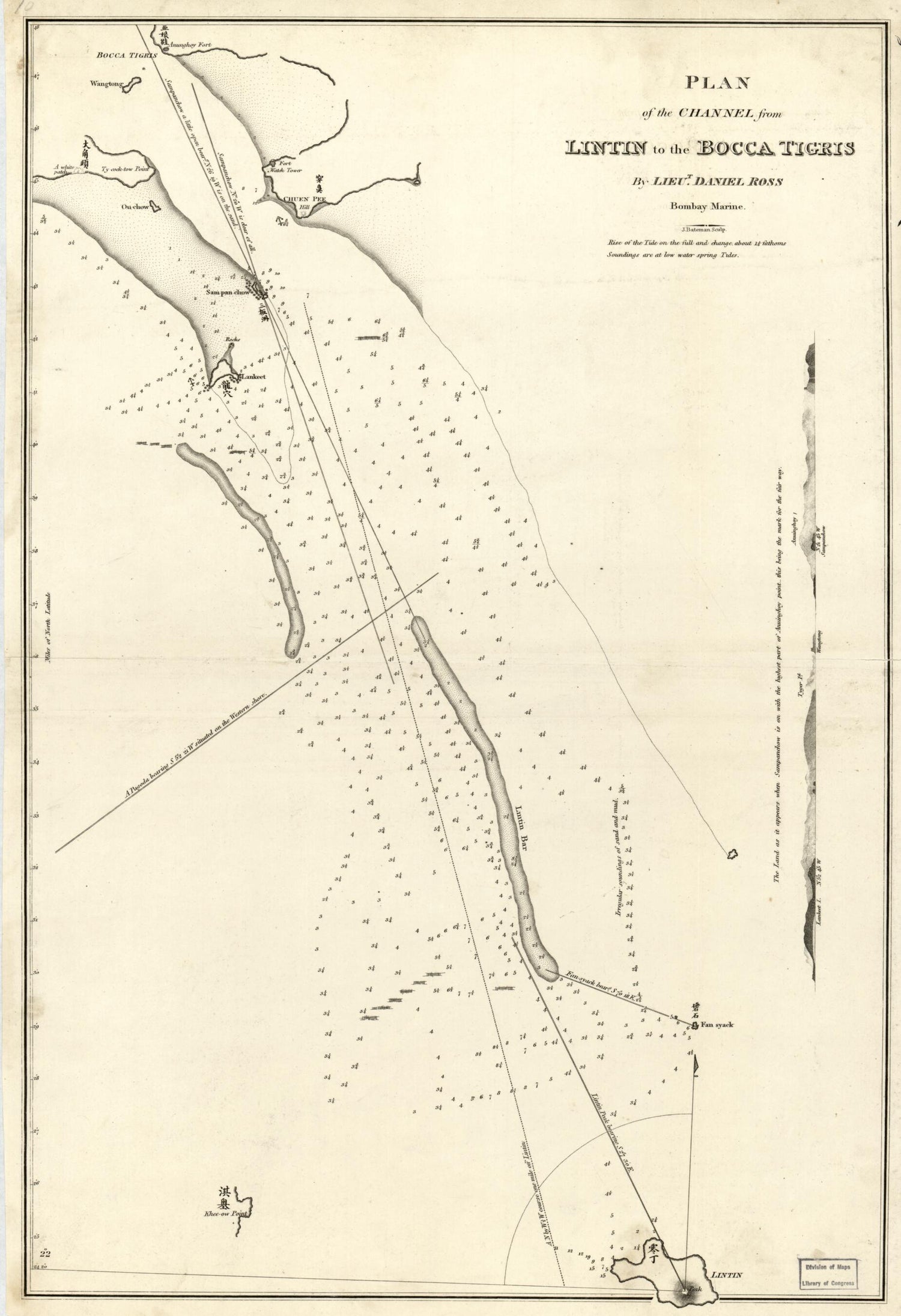 This old map of Plan of the Channel from Lintin to the Bocca Tigris (Lintin to the Bocca Tigris) from 1810 was created by Daniel Ross in 1810