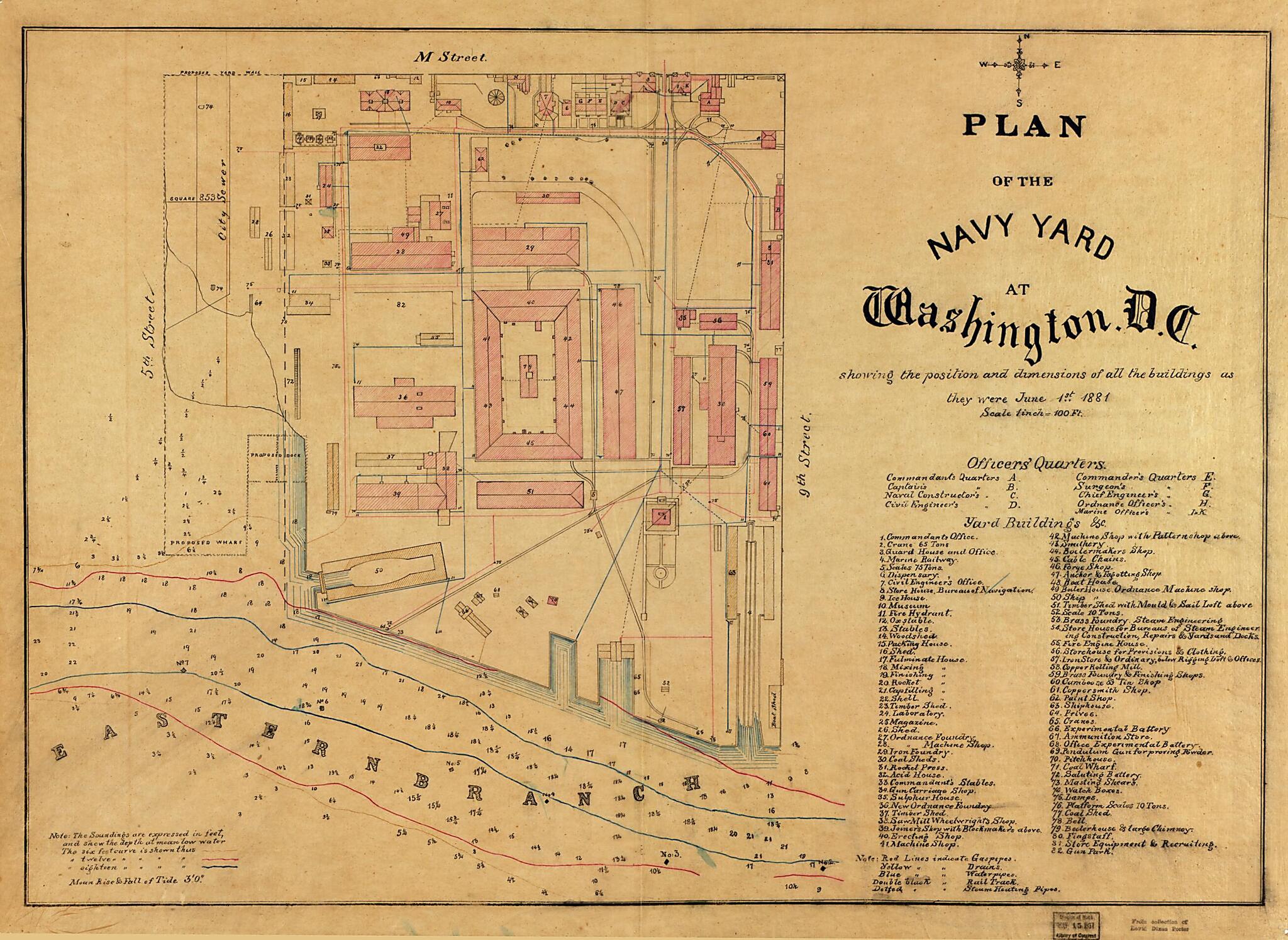 This old map of Plan of the Navy Yard at Washington, D.C. : Showing the Position and Dimensions of All the Buildings As They Were June 1st from 1881 was created by  in 1881