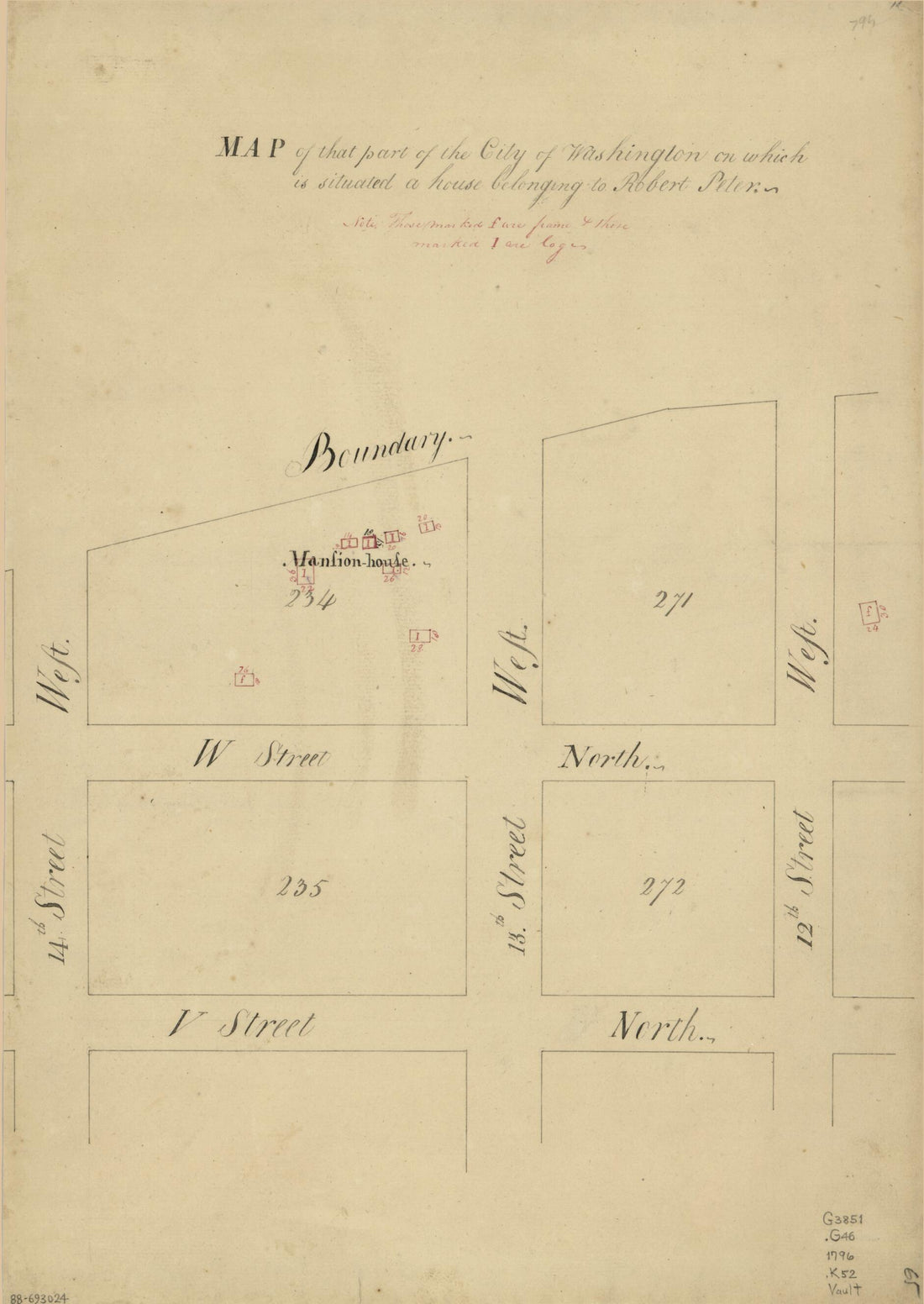 This old map of Map of That Part of the City of Washington On Which Is Situated a House Belonging to Robert Peter from 1796 was created by N. (Nicholas) King in 1796