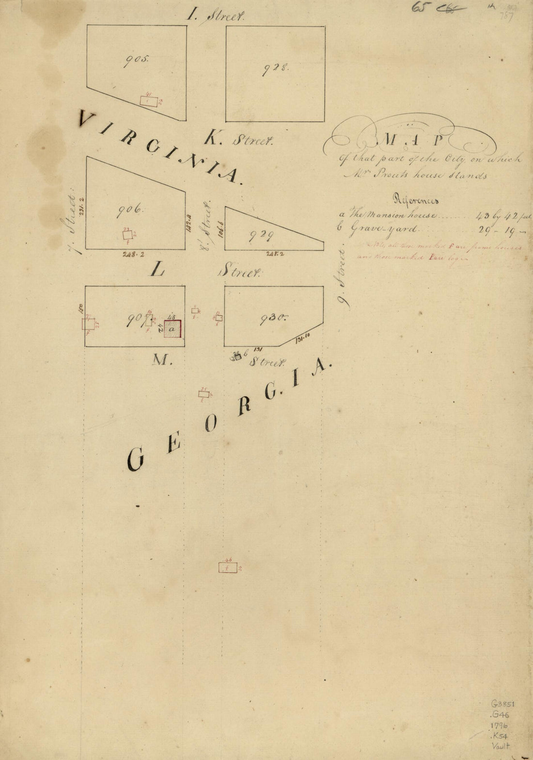 This old map of Map of That Part of the City On Which Mrs. Prouts House Stands : Washington D.C. from 1796 was created by N. (Nicholas) King in 1796