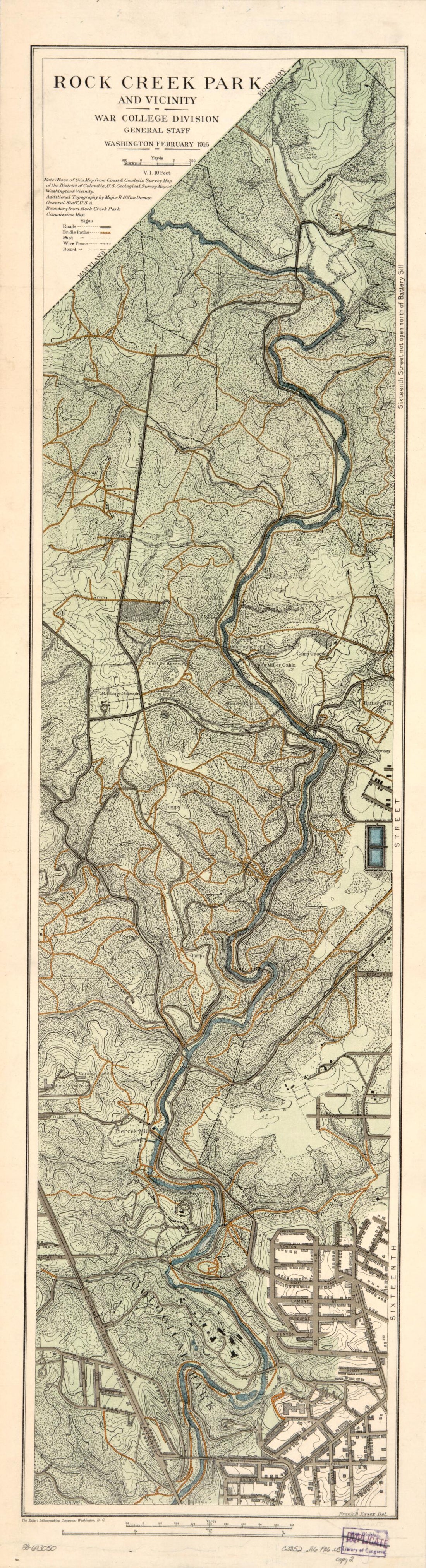 This old map of Rock Creek Park and Vicinity : Washington D.C. from 1916 was created by Frank B. Essex,  United States. War Department. General Staff. War College Division, Ralph H. Van Deman in 1916