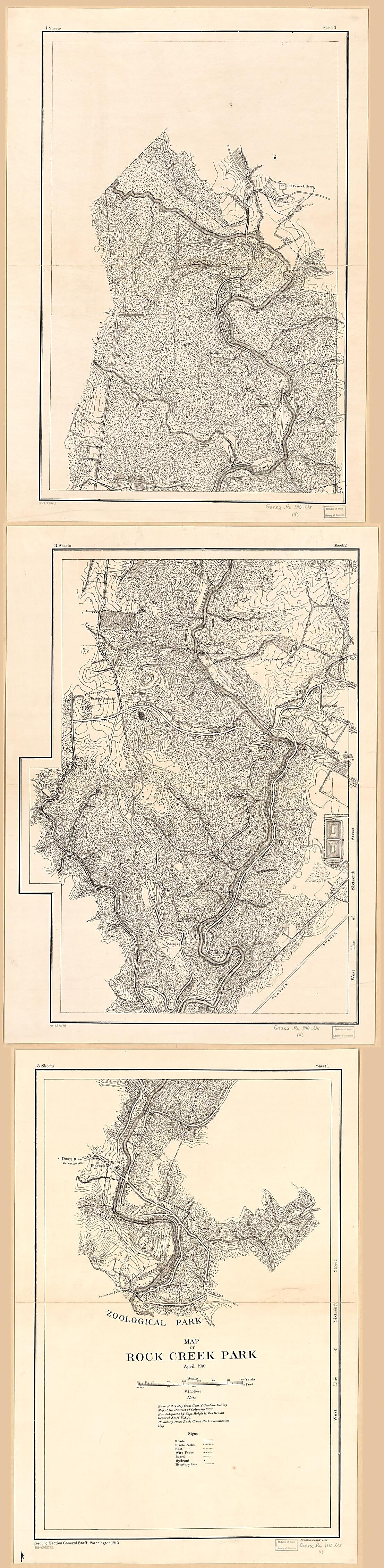 This old map of Map of Rock Creek Park : April from 1910 : Washi was created by Frank B. Essex,  United States. Department of the Army. General Staff. Second Section, Ralph H. Van Deman in 1910