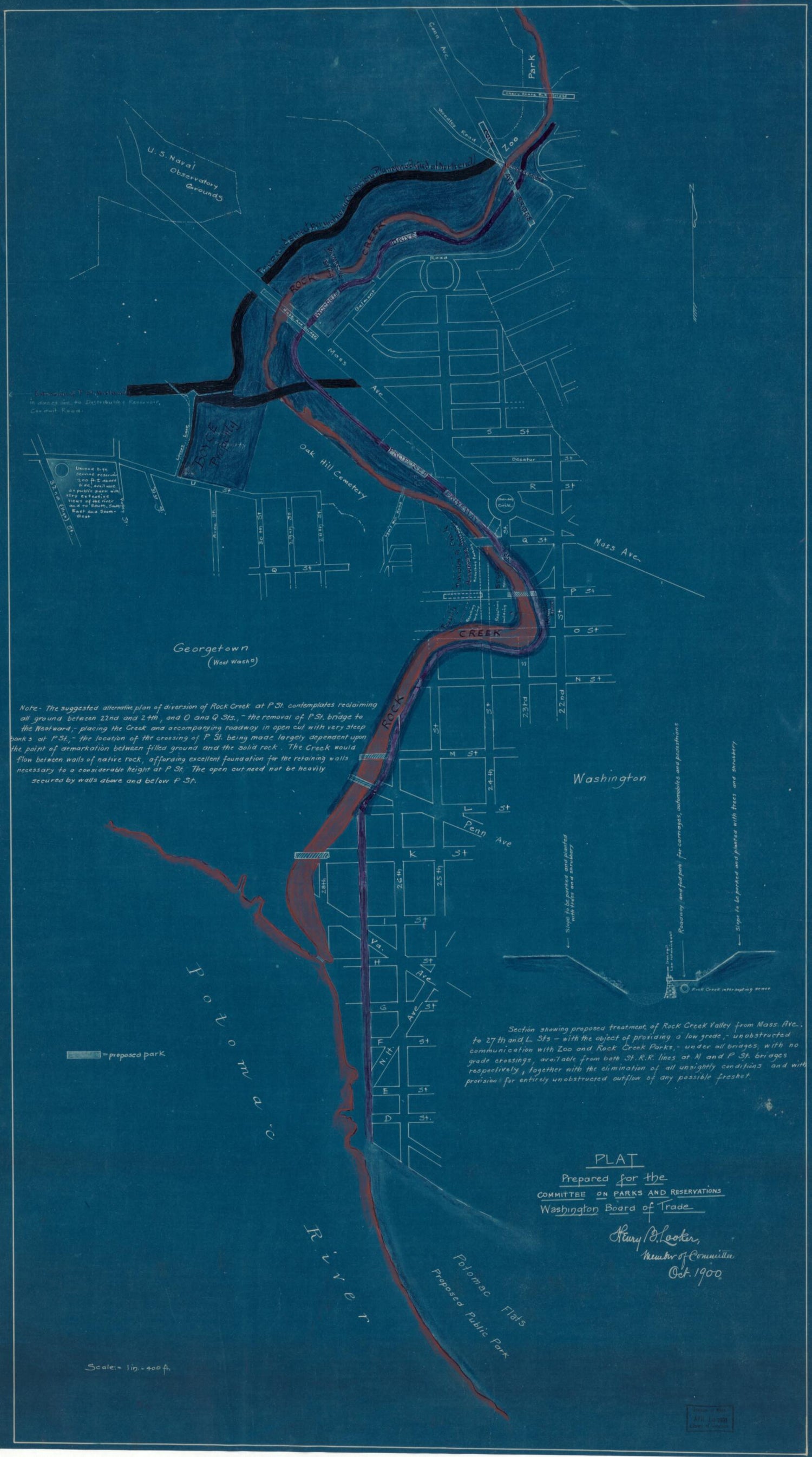 This old map of Plat Prepared for the Committee On Parks and Reservations, Washington Board of Trade : Rock Creek and Potomac Parkway, Washington D.C. from 1900 was created by Henry B. Looker,  Washington Board of Trade. Committee on Parks and Reservatio