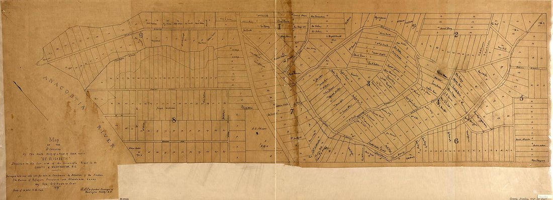 This old map of Map of the Division of the North Half of a Tract of Land Called St. Elisabeth, Situated On the East Side of the Anacostia River In the County of Washington, D.C. : Surveyed Into One Acre Lots for Sale to Freedmen from 1867 was created by 