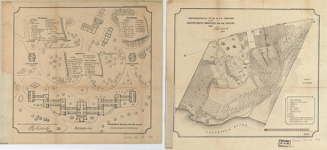 This old map of Maps of Saint Elizabeths Hospital, Washington D.C. from 1860 was created by John M. Coyle, Charles H. (Charles Henry) Nichols,  United States. Congress. Senate, Thomas Ustick Walter in 1860