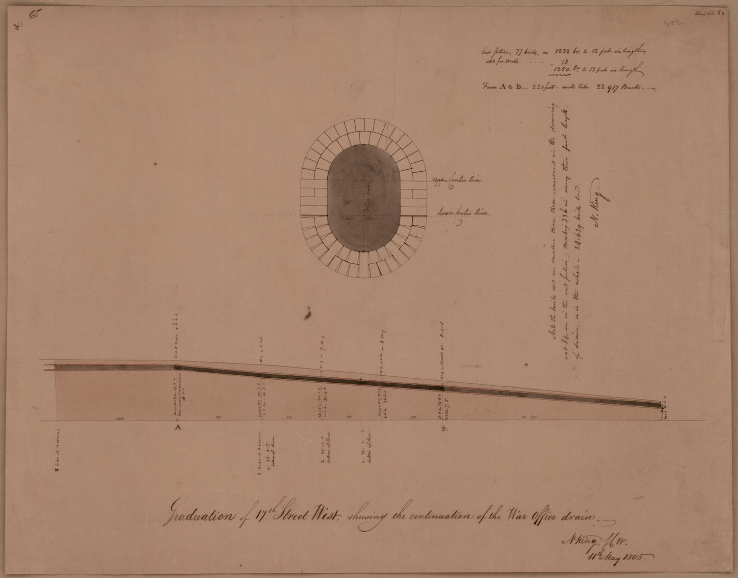 This old map of Graduation of 17th Street West Shewing the Continuation of the War Office Drain : Washington D.C. from 1805 was created by  District of Columbia. Office of the Surveyor, N. (Nicholas) King in 1805