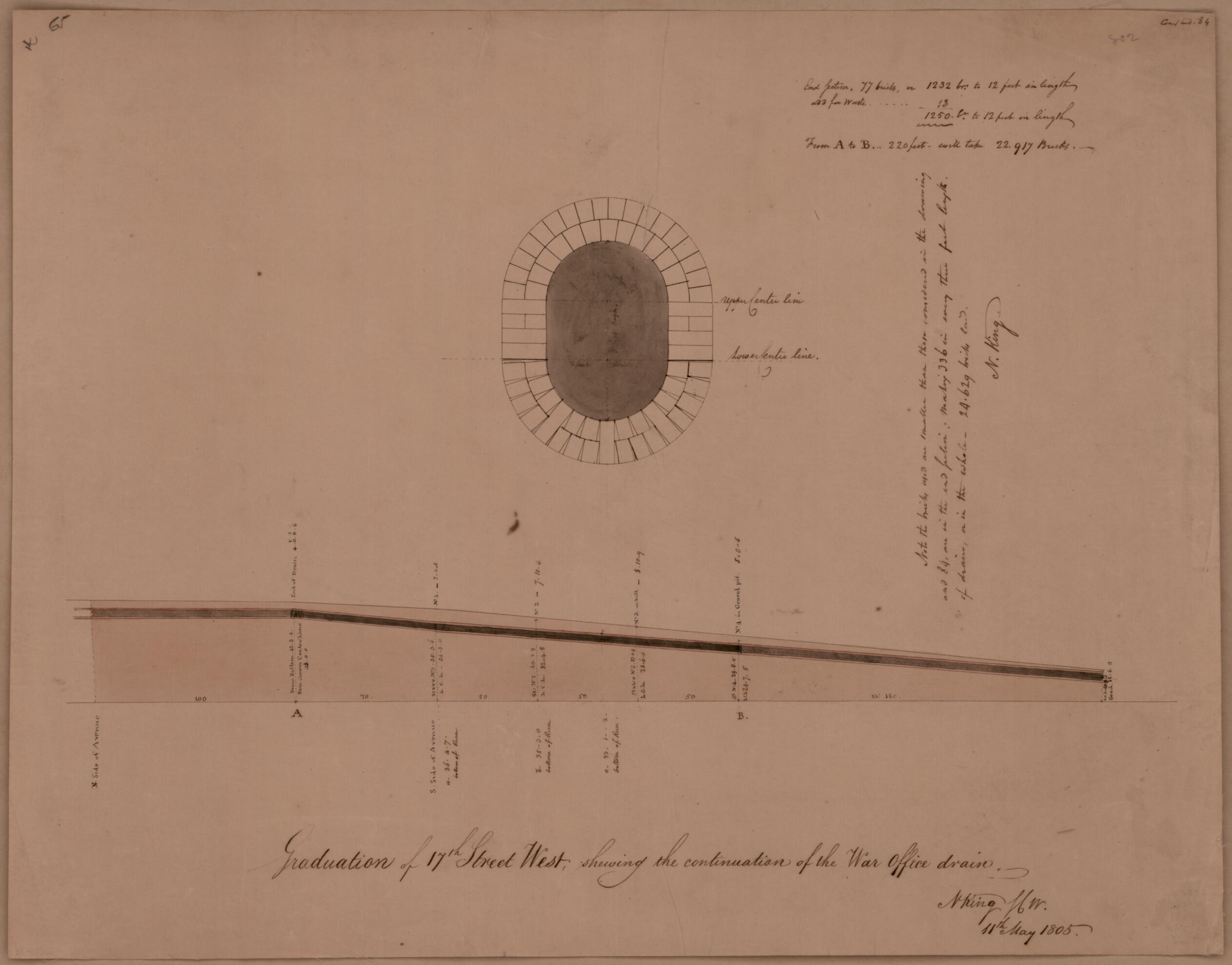 This old map of Graduation of 17th Street West Shewing the Continuation of the War Office Drain : Washington D.C. from 1805 was created by  District of Columbia. Office of the Surveyor, N. (Nicholas) King in 1805
