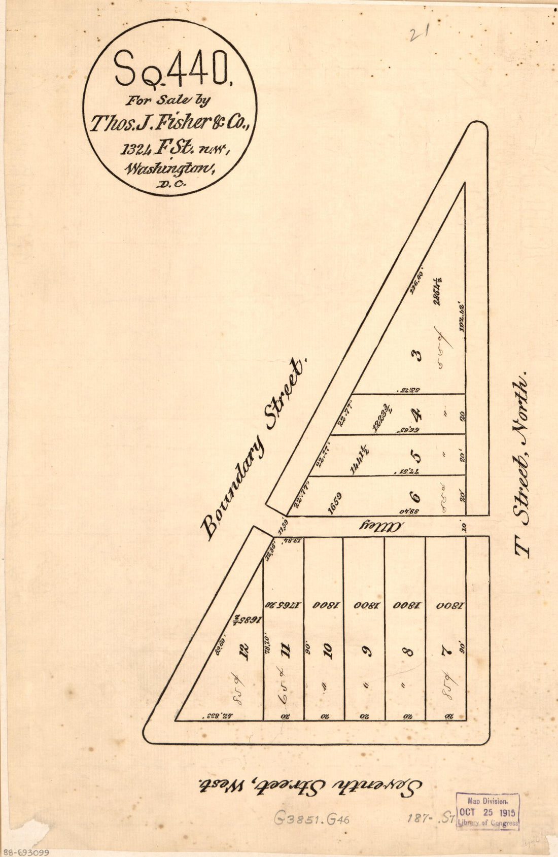 This old map of Sq. 440, for Sale by Thos. J. Fisher &amp; Co. : 1324 F. St. N.W., Washington, D.C from 1870 was created by  Thos. J. Fisher and Co in 1870