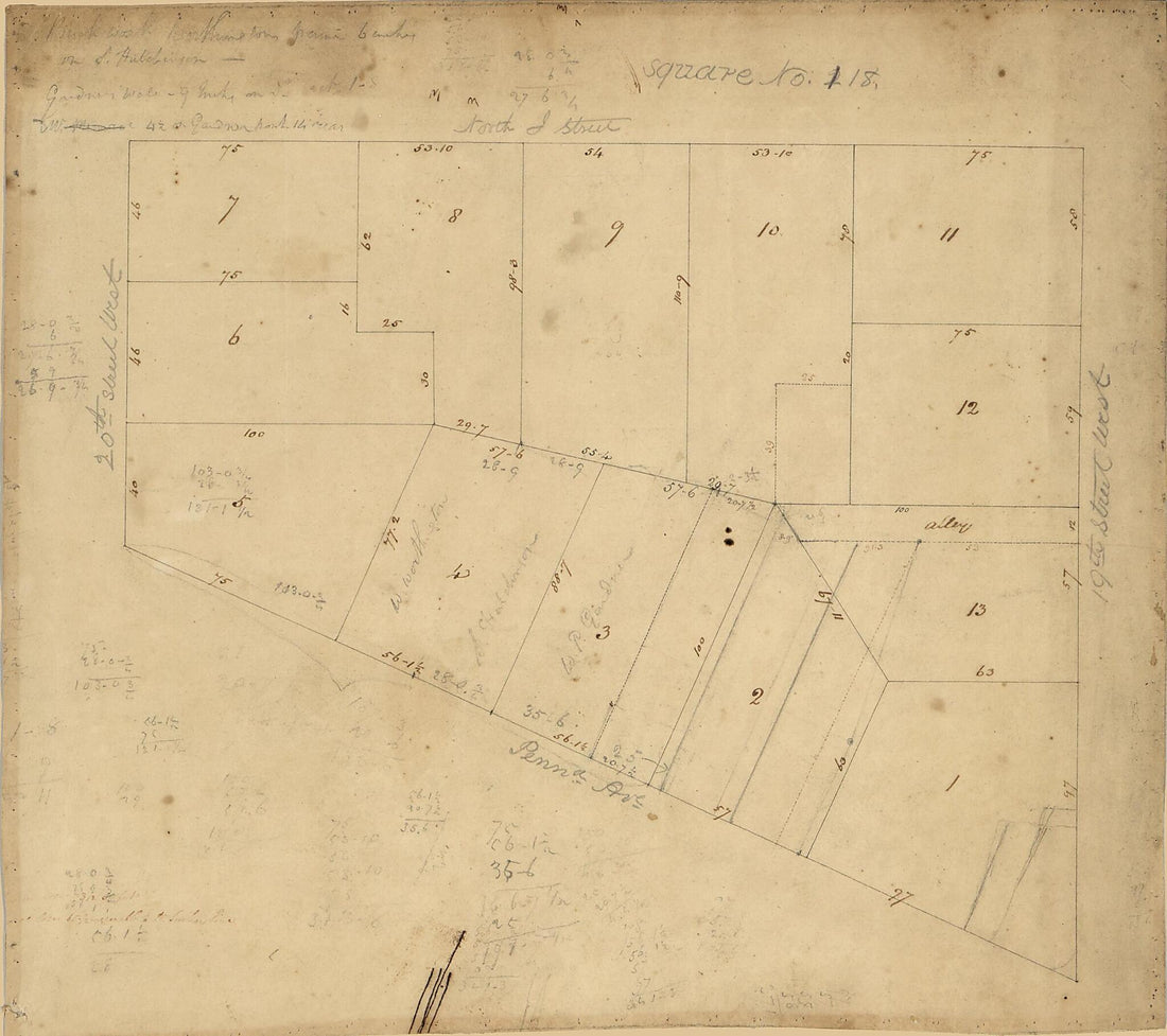 This old map of Square No. 118 : Washington D.C. from 1800 was created by  Association of the Oldest Inhabitants of the District of Columbia, Henry C. Gauss in 1800