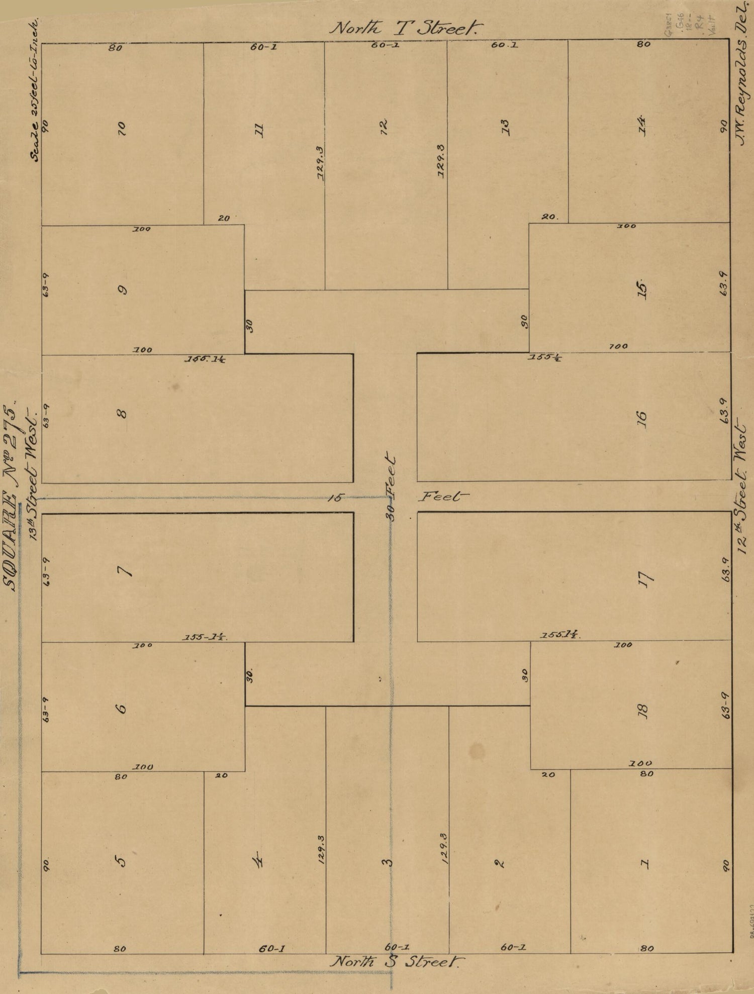 This old map of Square No. 275 : Washington D.C. from 1800 was created by J. W. Reynolds in 1800