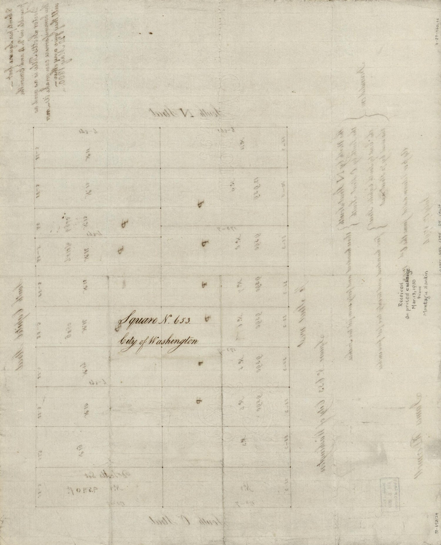 This old map of Square No. 653, City of Washington from 1794 was created by James R. (James Reed) Dermott in 1794