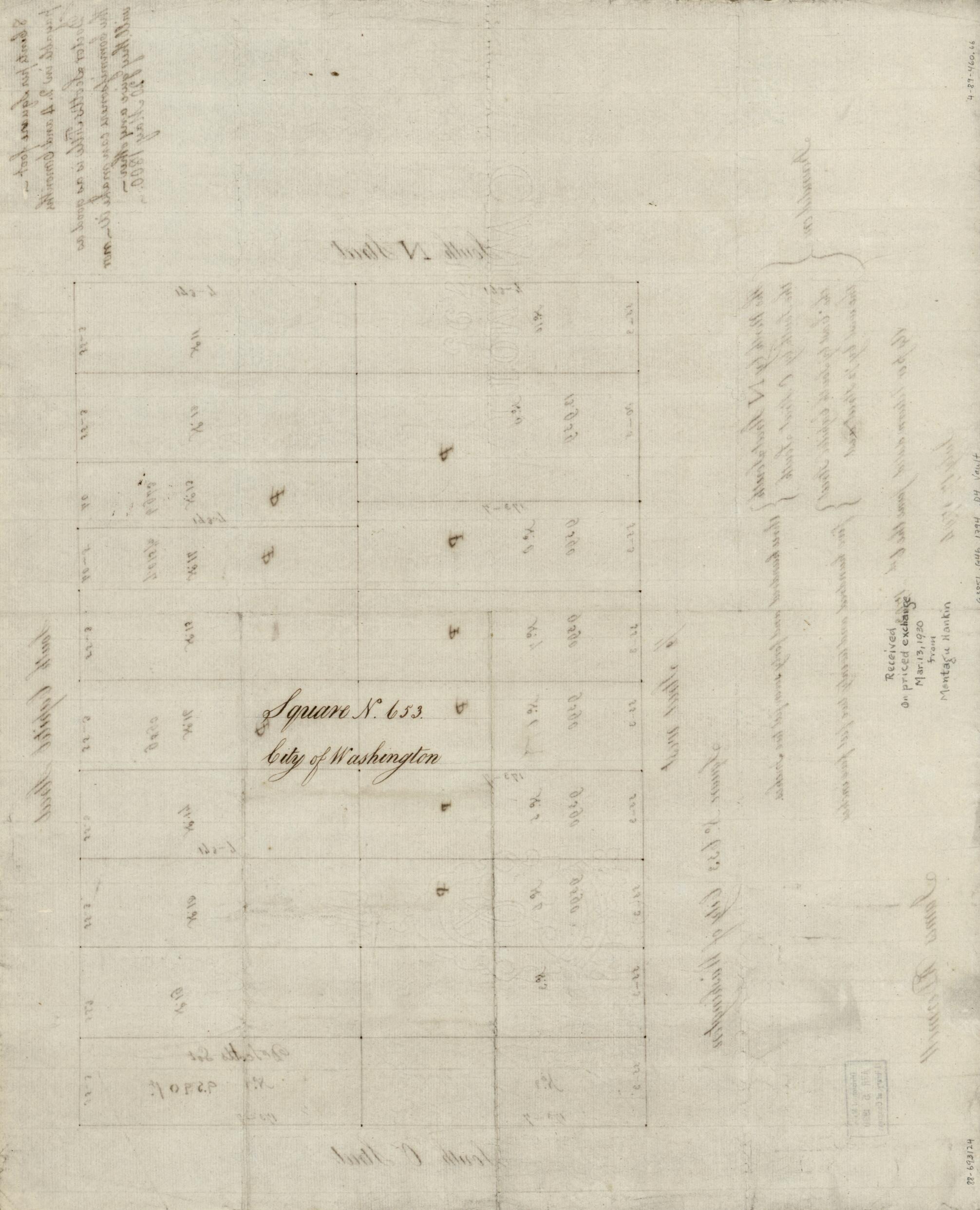 This old map of Square No. 653, City of Washington from 1794 was created by James R. (James Reed) Dermott in 1794