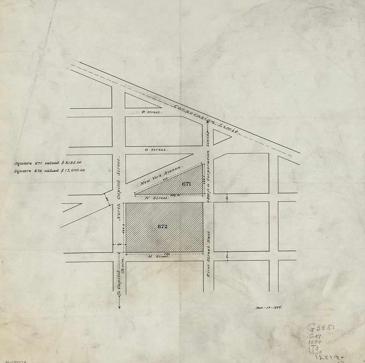 Tax Survey Map of Squares 671 and 672, N.E. Washington D.C. 1884 by Relic Map Company