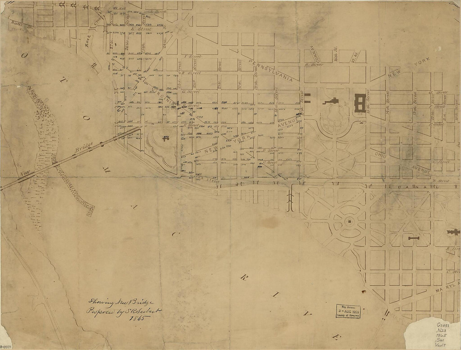 This old map of Showing New Bridge Proposed by S.R. Seibert from 1865 : Washi was created by S. R. Seibert in 1865