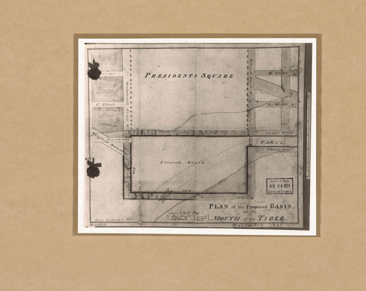 Plan of the Proposed Basin at the Mouth of the Tiber : Washington D.C. 1829 by Relic Map Company