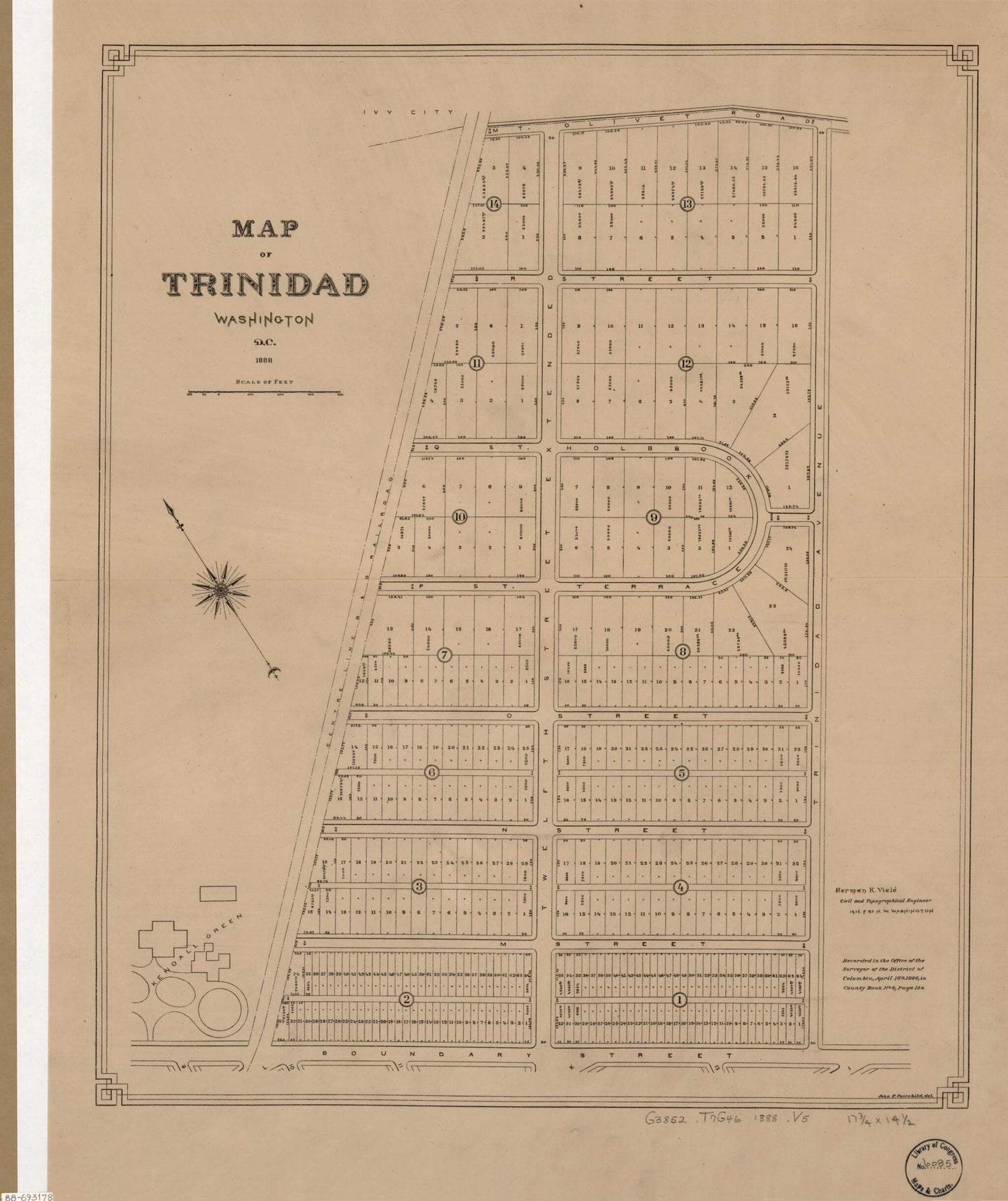 This old map of Map of Trinidad, Washington, D.C. : from 1888 was created by John F. Fairchild, Herman K. Vielé in 1888