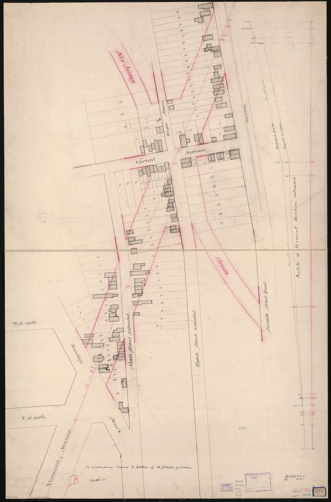 This old map of Map of Proposed Extensions of Vermont and New Jersey Avenues N.W. Between Florida and Georgia Avenues, Washington D.C. from 1882 was created by  in 1882