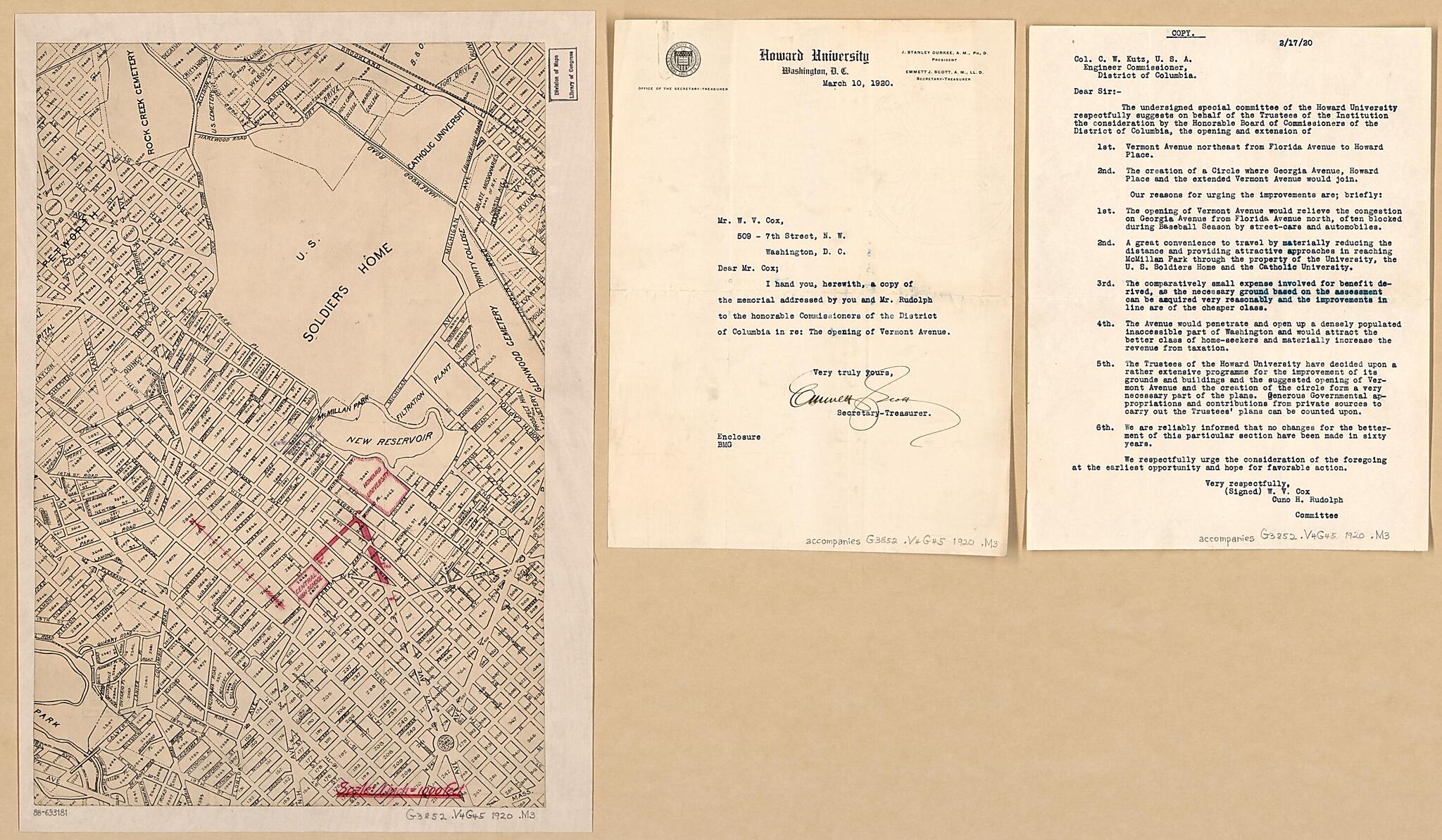 This old map of Map of Proposed Extension of Vermont Avenue and Clifton Street N.W. to Georgia Avenue, Washington D.C. from 1920 was created by  Treasurer in 1920