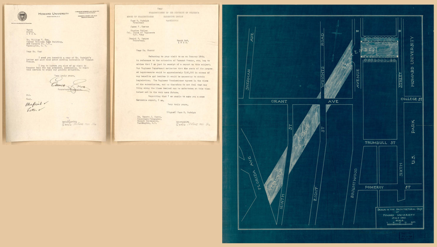 This old map of Map of Proposed Extension of Vermont Avenue N.W. Between Florida and Georgia Avenues, Washington D.C. : As Desired by the Trustees of Howard University from 1921 was created by  Howard University. Architectural Department,  Treasurer in 1