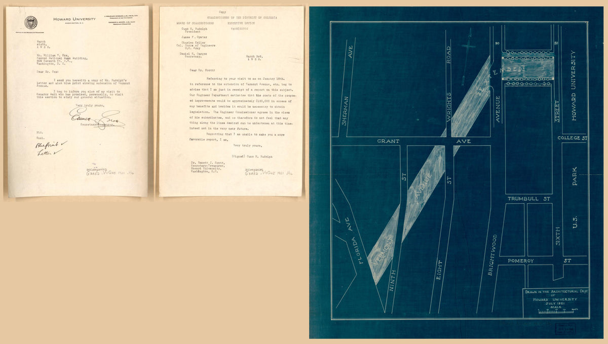 Map of Proposed Extension of Vermont Avenue N.W. Between Florida and Georgia Avenues, Washington D.C. : As Desired by the Trustees of Howard University 1921 by Relic Map Company