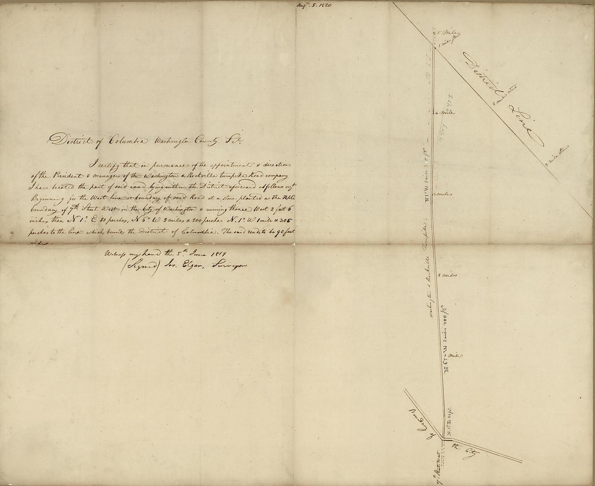 Plat of That Part of the Washington &amp; Rockville Turnpike Road Lying Within the District of Columbia 1819 by Relic Map Company
