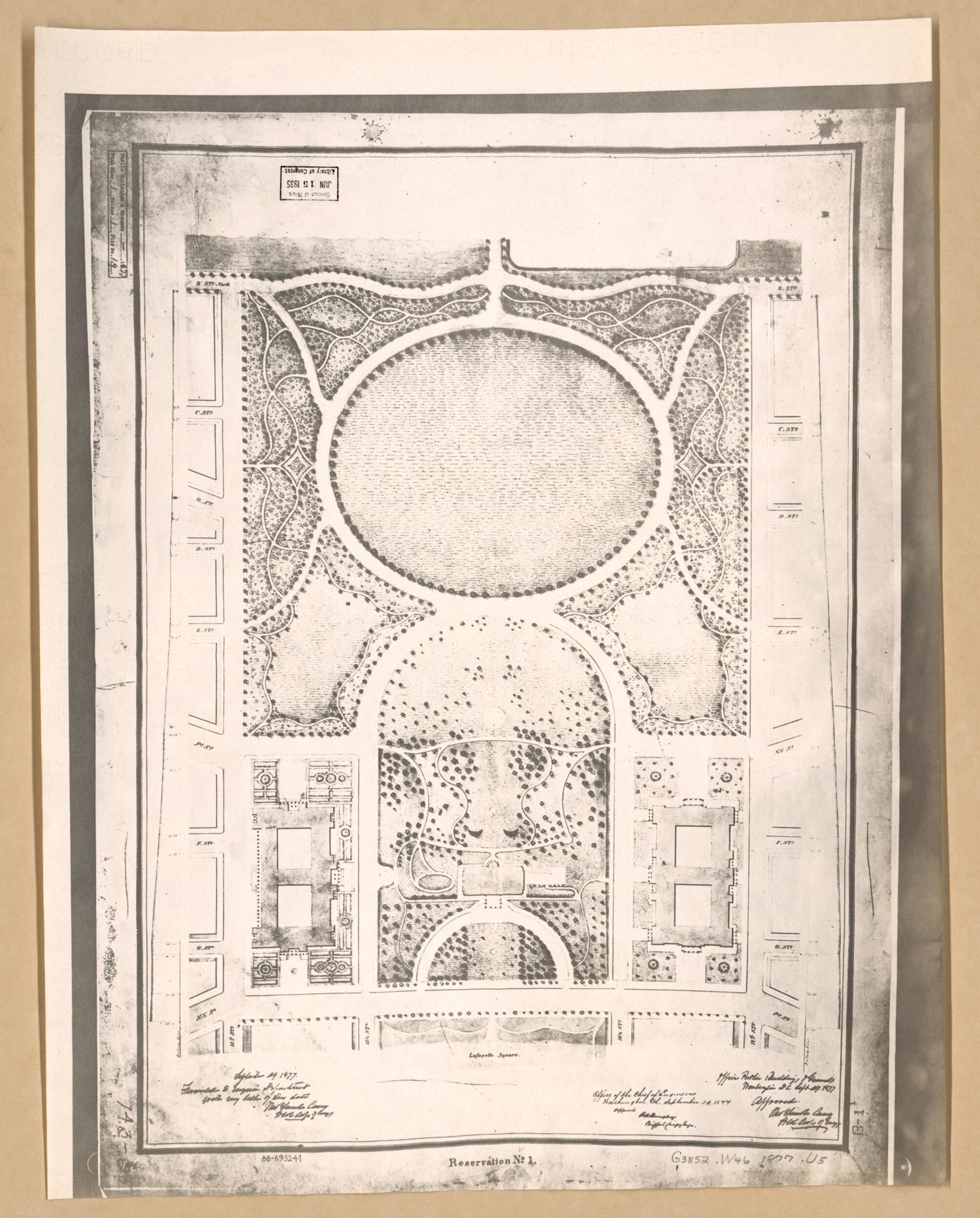 This old map of Reservation No. 1 : White House Grounds, Washington D.C. from 1877 was created by Thos. L. (Thomas Lincoln) Casey, A. A. (Andrew Atkinson) Humphreys,  United States. Army. Corps of Engineers,  United States. Office of Public Buildings and