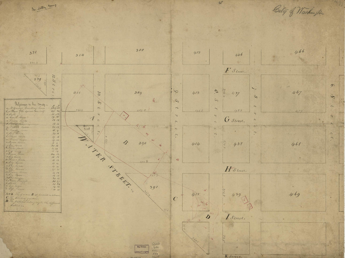 This old map of Cadastral Map of Part of S.W. Washington D.C. Showing Land Tracts and Buildings Belonging to Notley Young from 1796 was created by N. (Nicholas) King in 1796