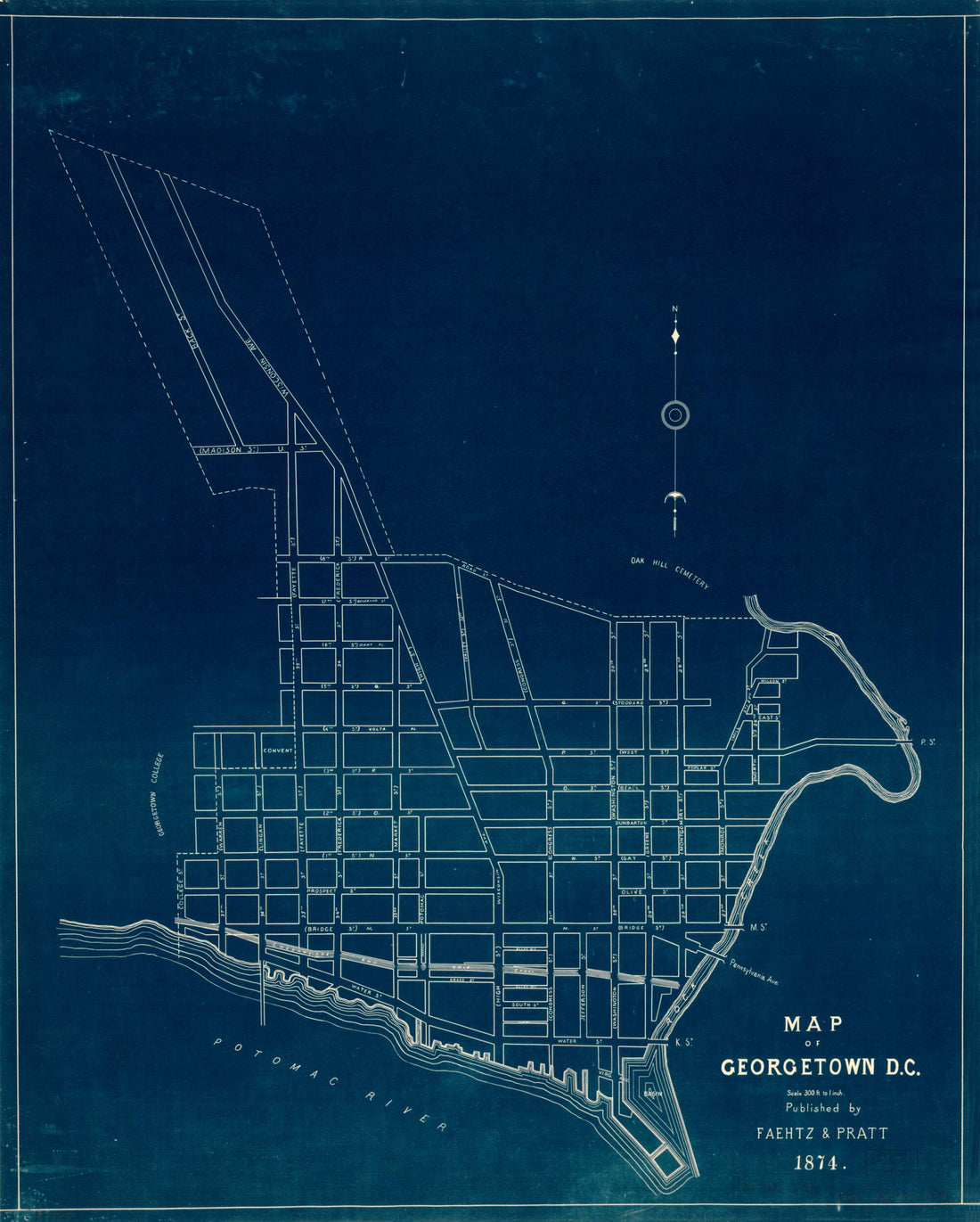 This old map of Map of Georgetown D.C from 1874 was created by  Faehtz &amp; Pratt in 1874