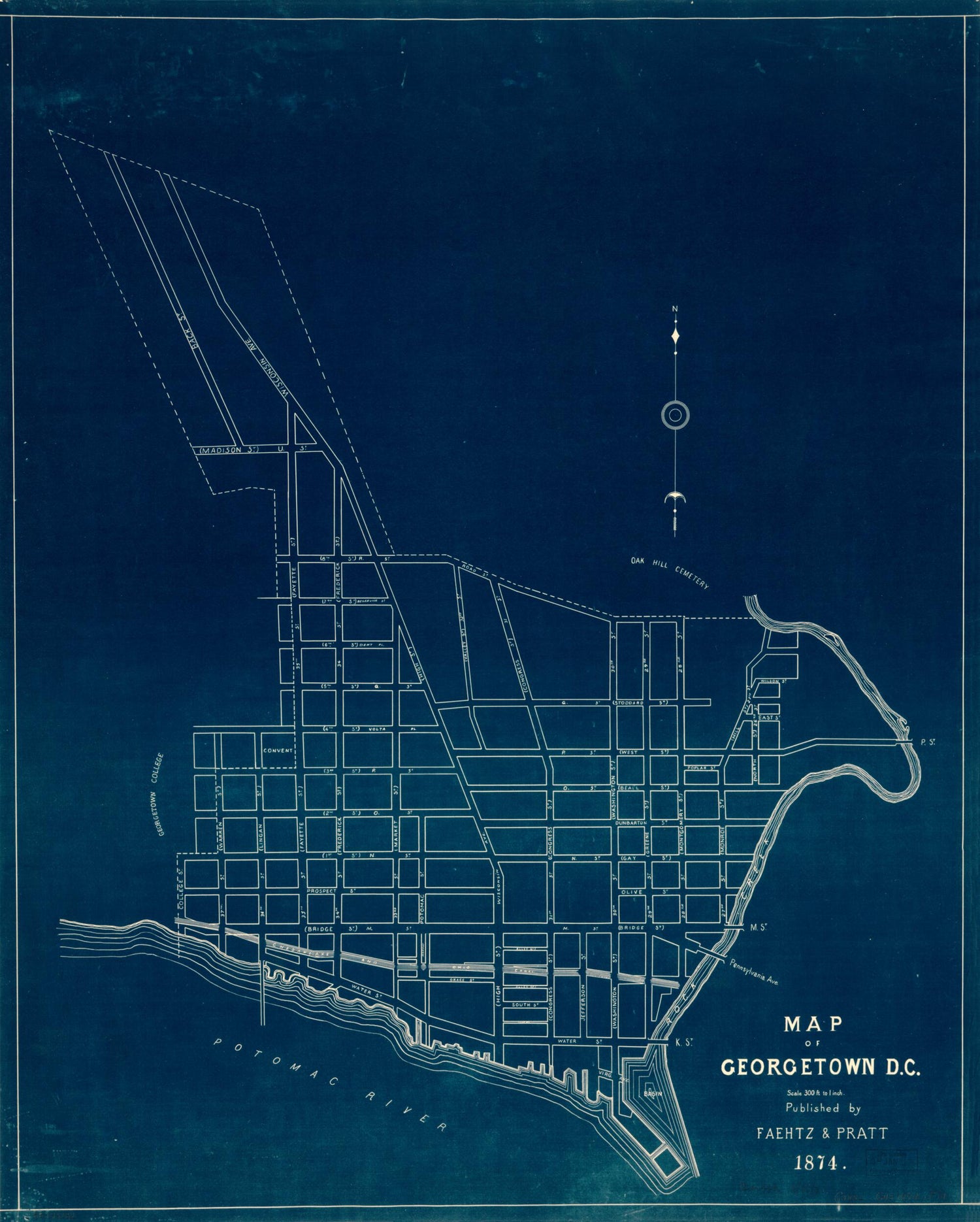 This old map of Map of Georgetown D.C from 1874 was created by  Faehtz &amp; Pratt in 1874