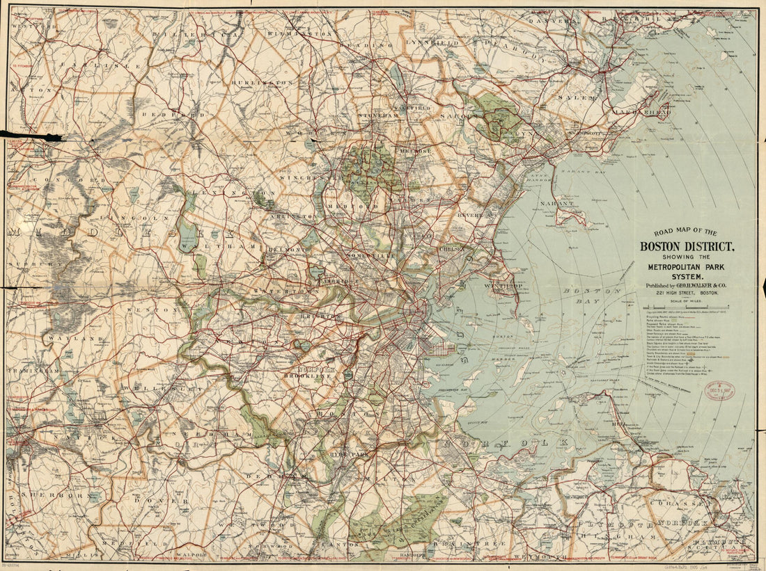 This old map of Road Map of the Boston District Showing the Metropolitan Park System from 1905 was created by  Geo. H. Walker & Co in 1905