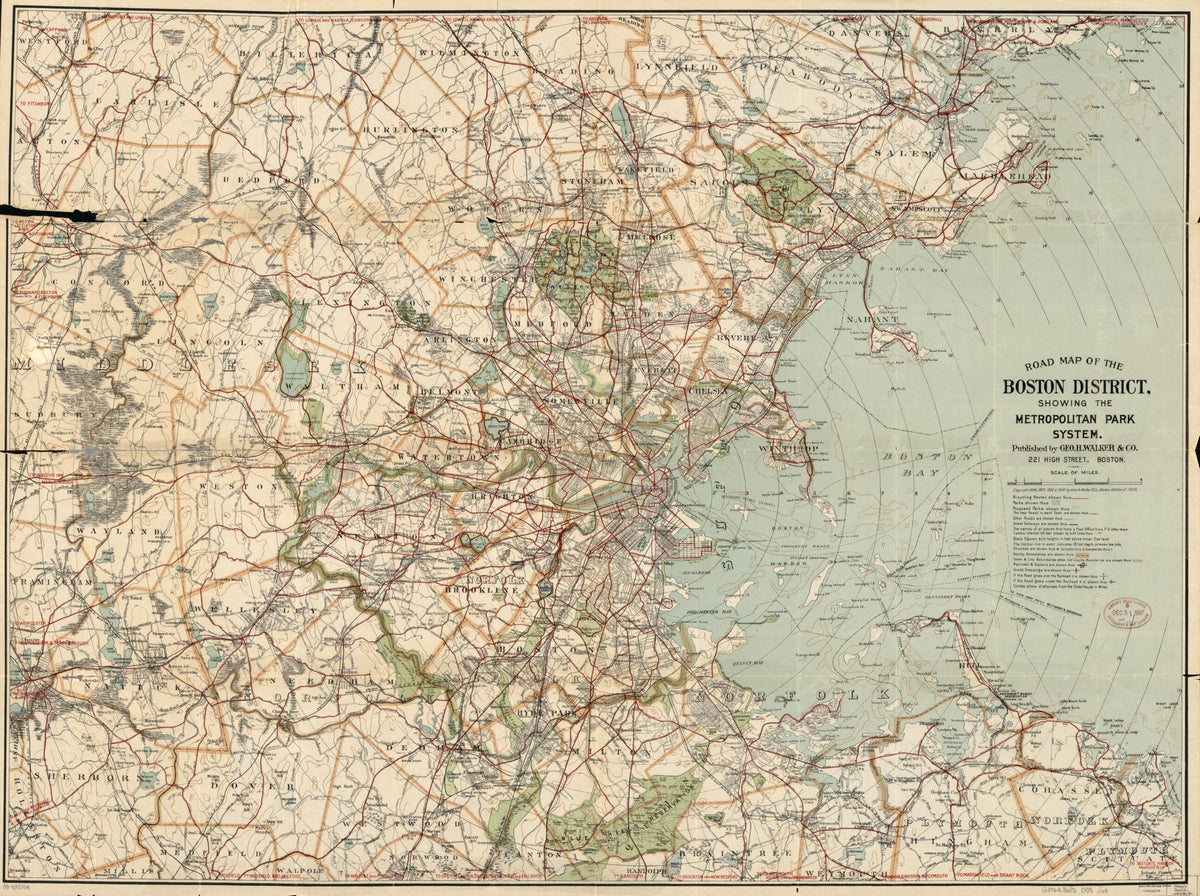 Road Map of the Boston District Showing the Metropolitan Park System 1905 by Relic Map Company
