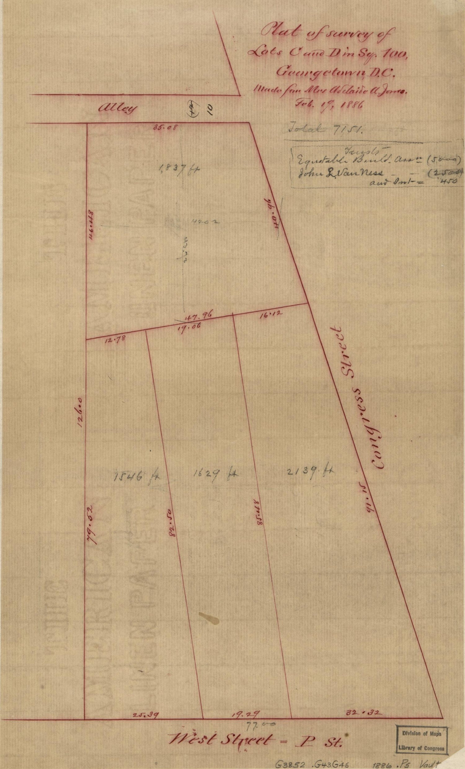 This old map of Plat of Survey of Lots C and D In Sq. 100, Georgetown D.C from 1886 was created by  in 1886