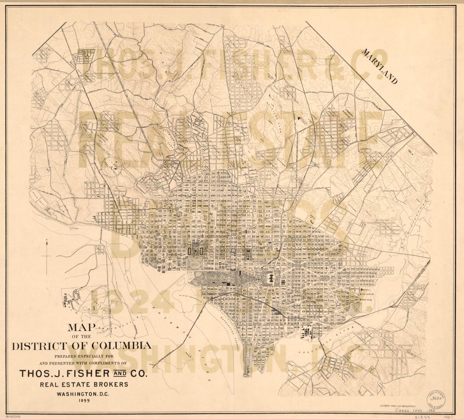 This old map of Map of the District of Columbia from 1899 was created by  Thos. J. Fisher and Co in 1899