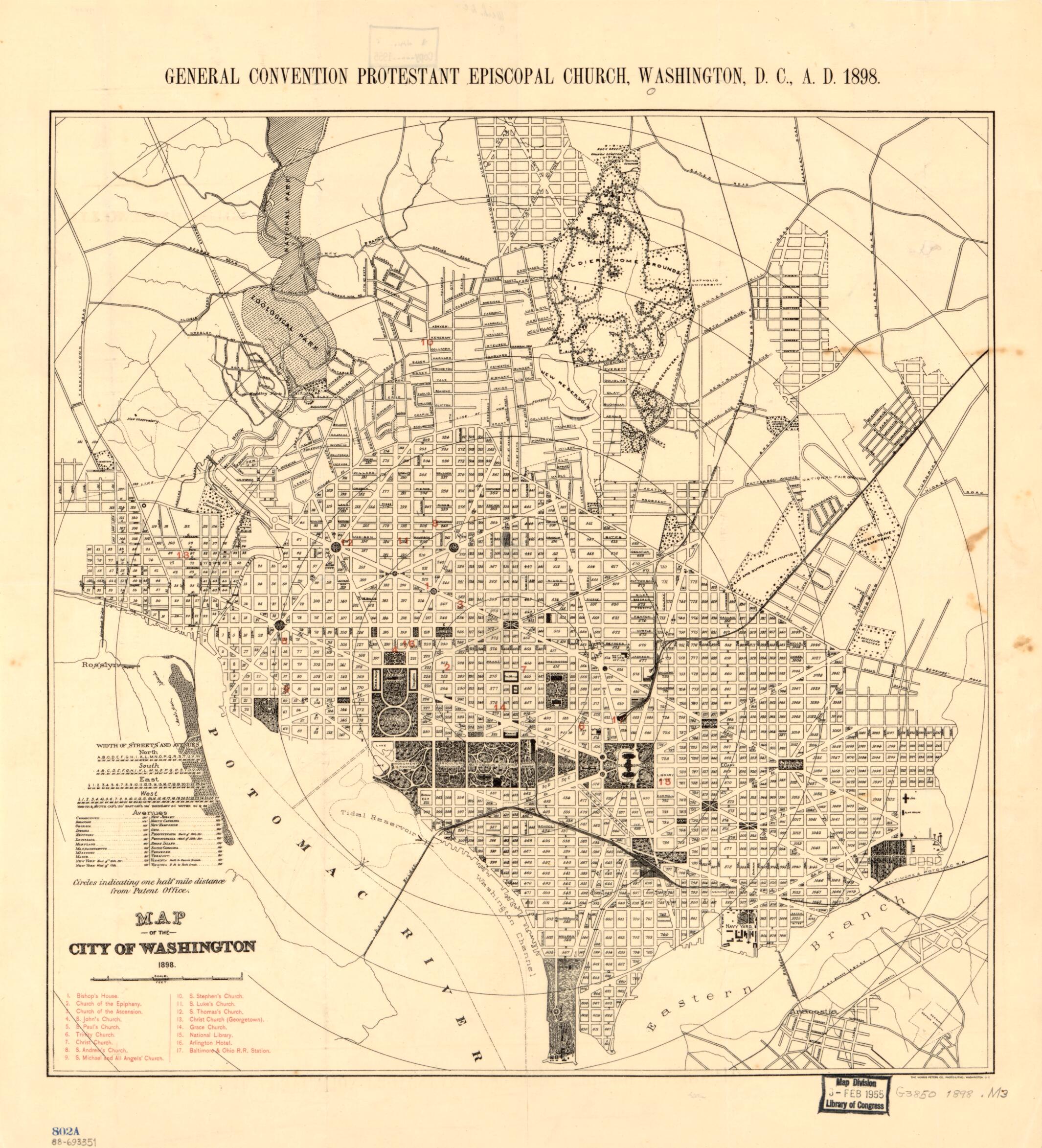 This old map of Map of the City of Washington from 1898 was created by  Episcopal Church. General Convention,  Norris Peters Co in 1898