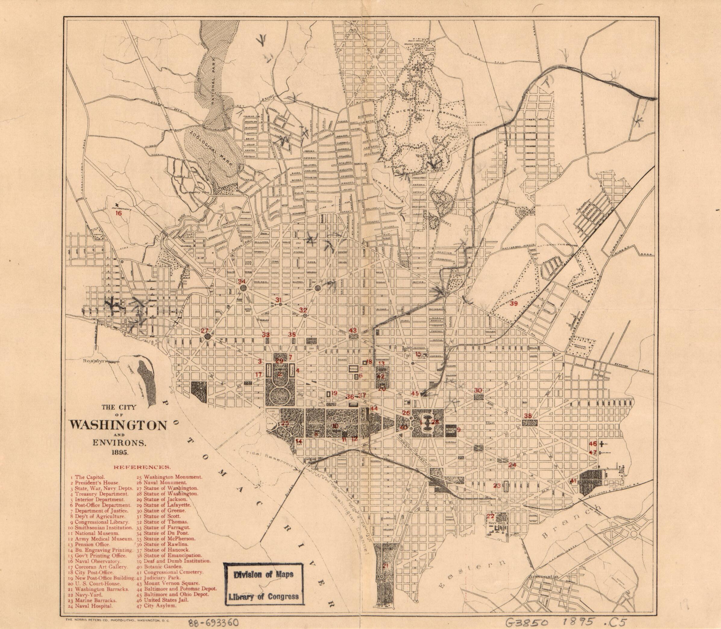 This old map of The City of Washington and Environs : from 1895 was created by  Norris Peters Co in 1895