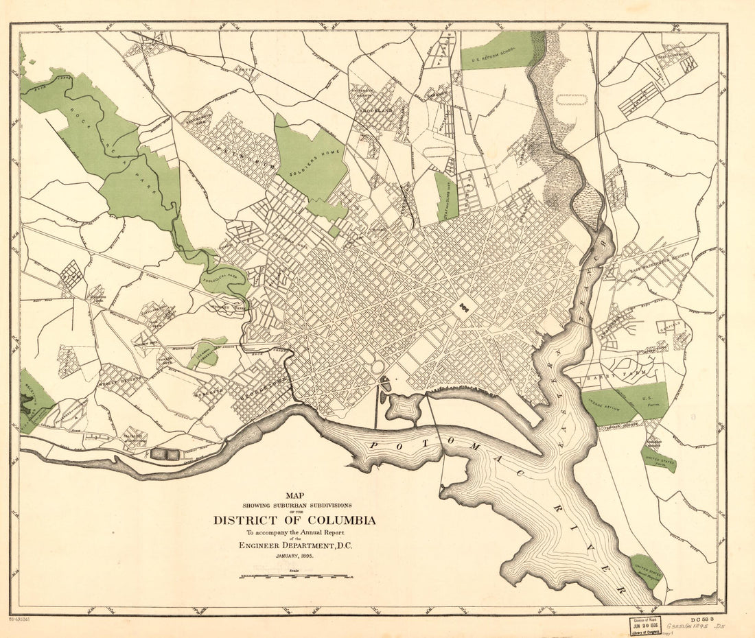 This old map of Map Showing Suburban Subdivisions of the District of Columbia from 1895 was created by  District of Columbia. Engineer Department in 1895