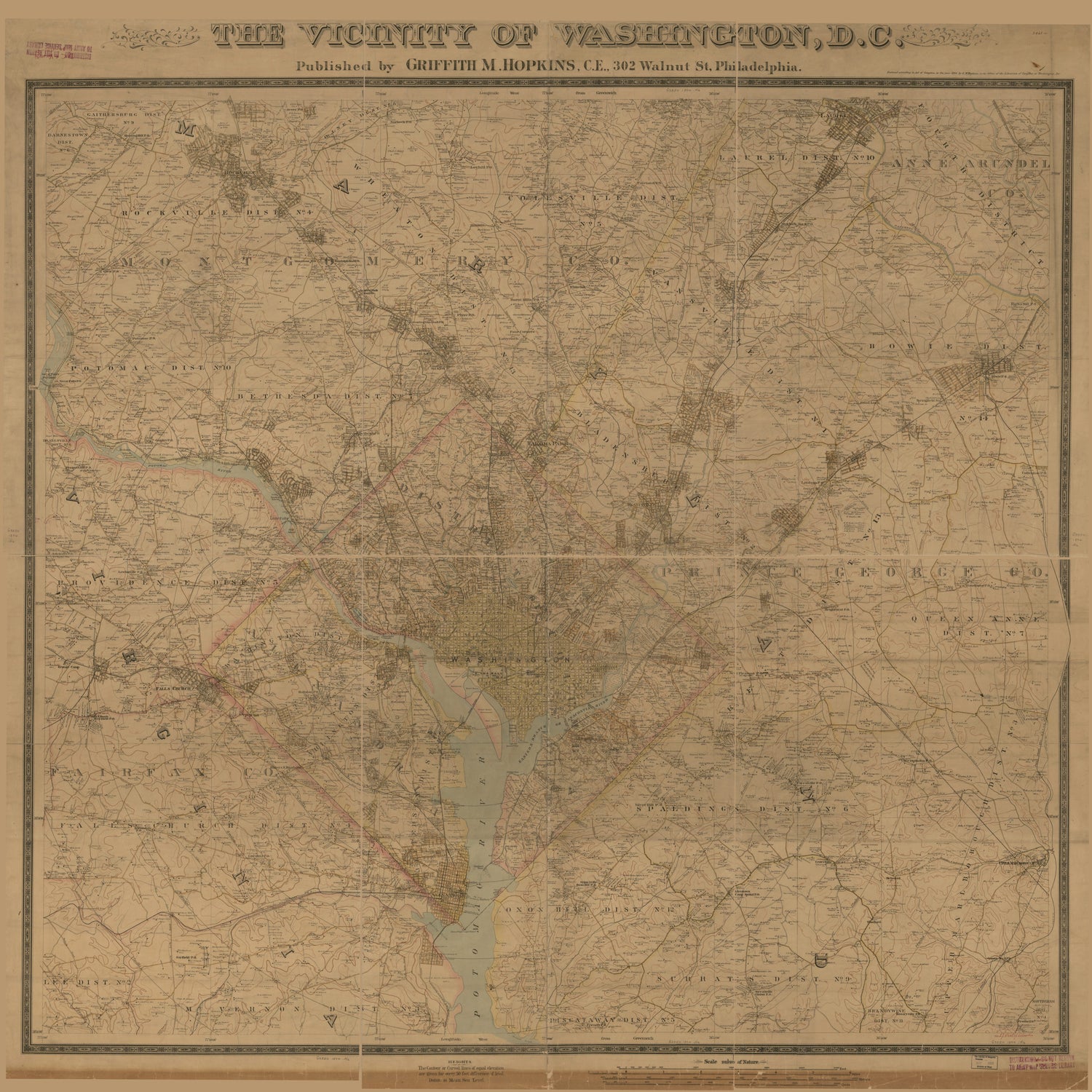 This old map of The Vicinity of Washington, D.C from 1894 was created by Griffith Morgan Hopkins in 1894