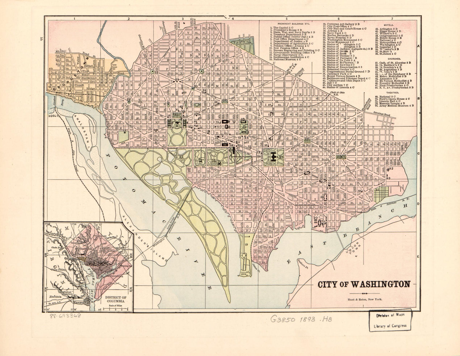 This old map of City of Washington from 1893 was created by  Hunt &amp; Eaton,  New York Recorder Co in 1893