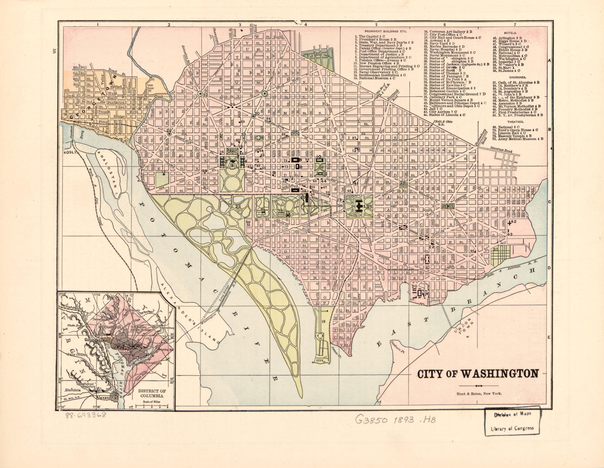 This old map of City of Washington from 1893 was created by  Hunt &amp; Eaton,  New York Recorder Co in 1893