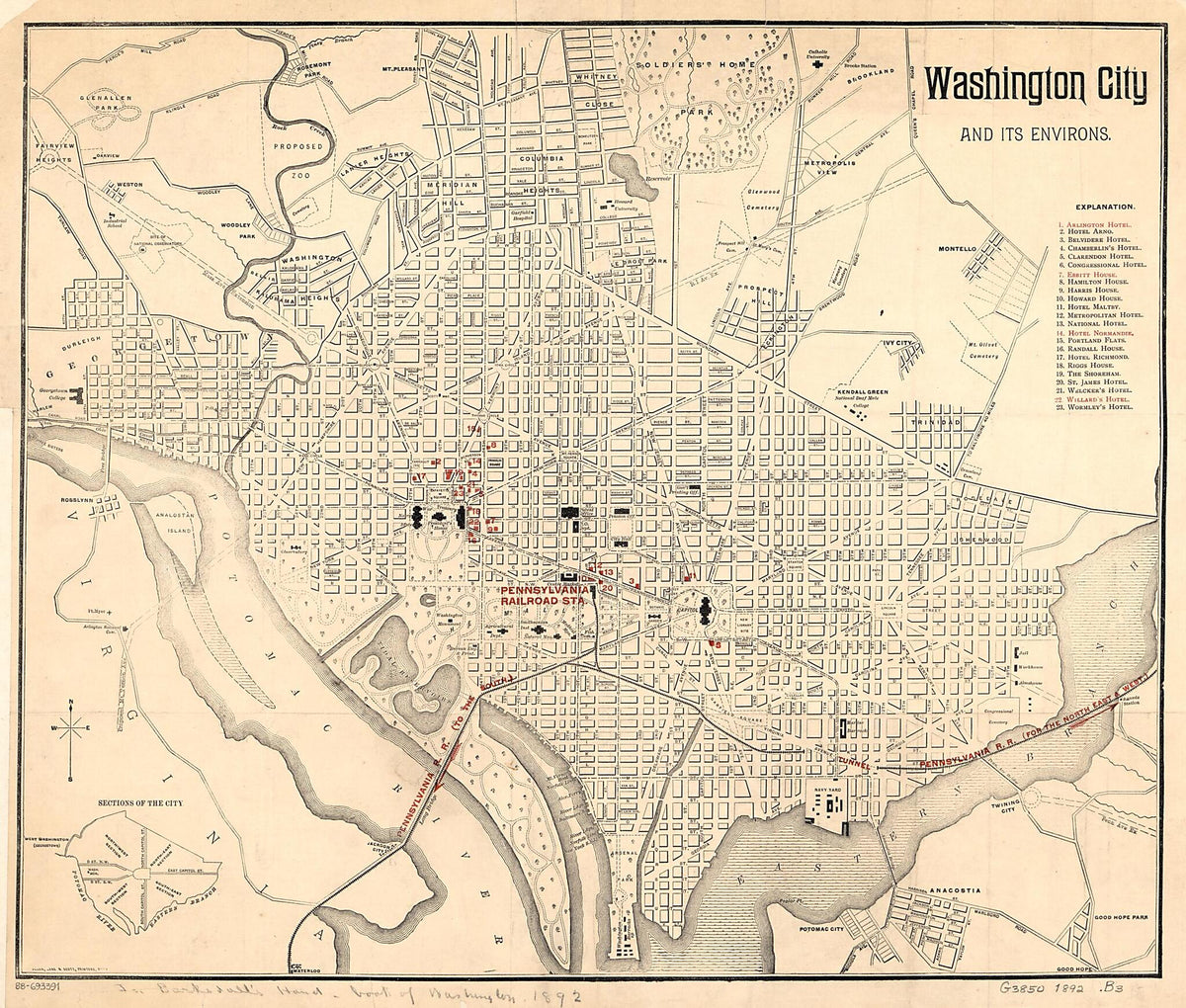 Washington City and Its Environs 1892 by Relic Map Company