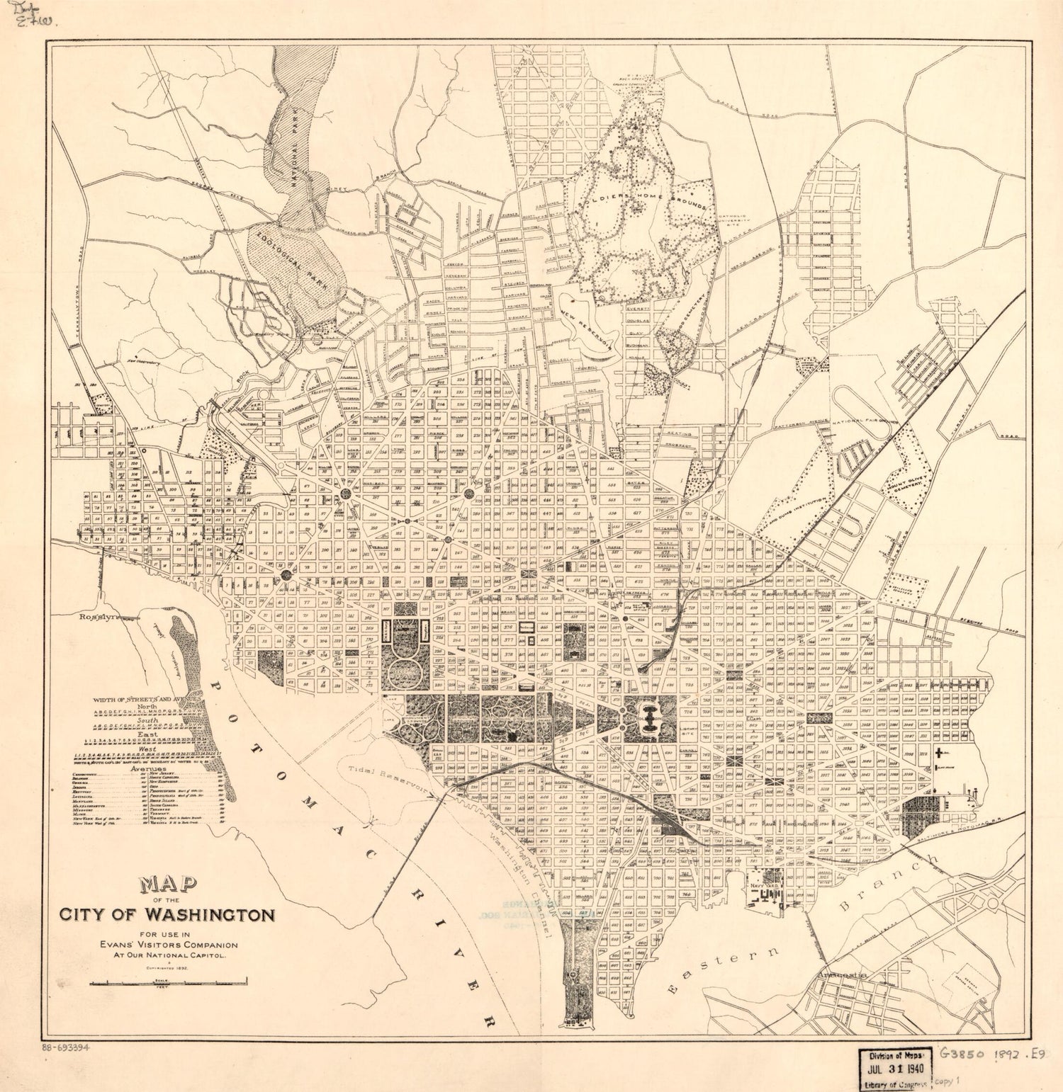 This old map of Map of the City of Washington : for Use In Evans&