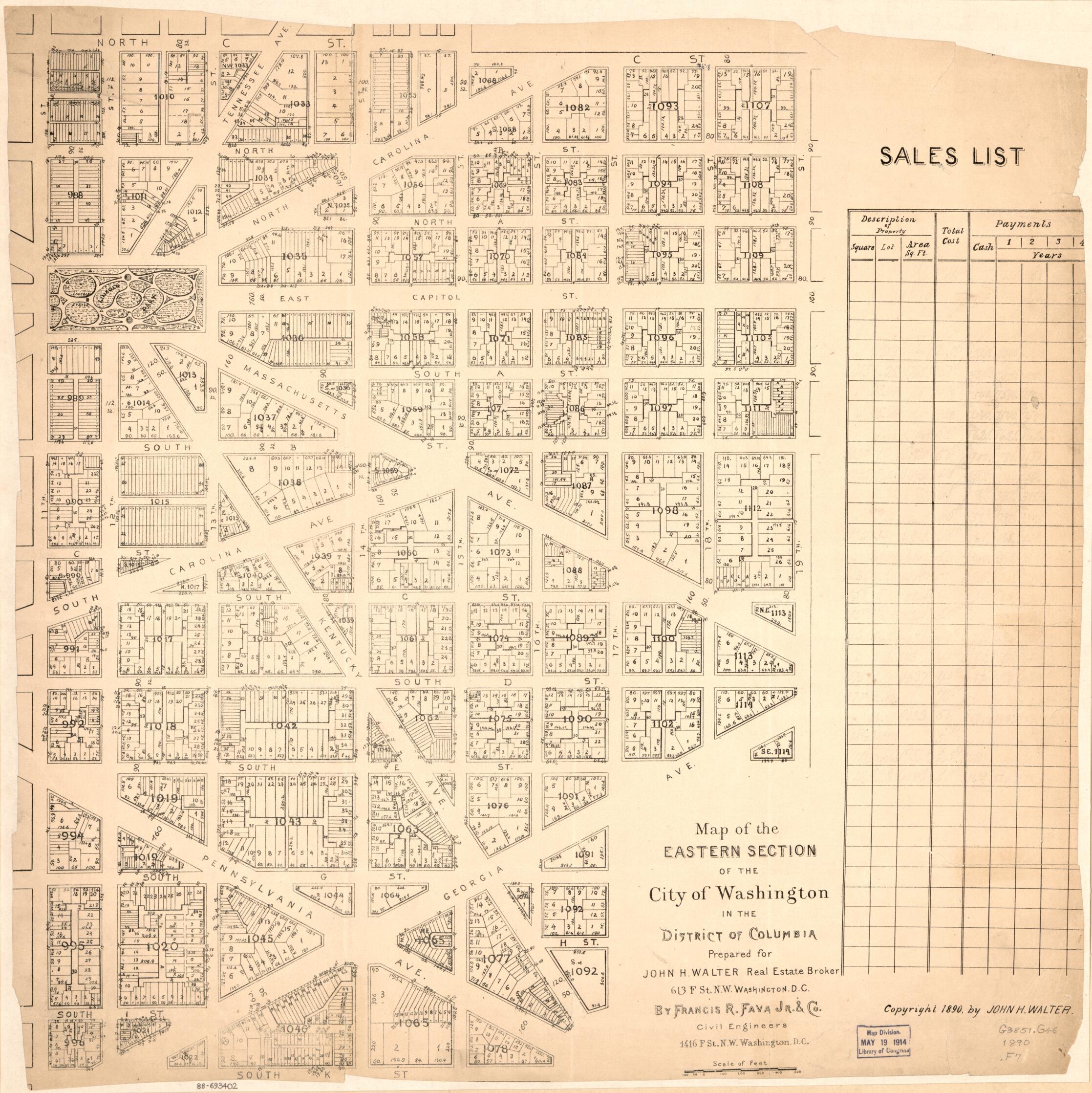 This old map of Map of the Eastern Section of the City of Washington In the District of Columbia from 1890 was created by Jr. Francis R. Fava, John H. Walter in 1890