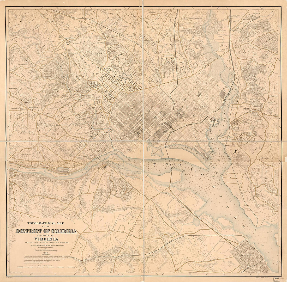 This old map of Topographical Map of the District of Columbia and a Portion of Virginia from 1889 was created by William T. O. Bruff,  Office of the Engineer Commissioner D.C., Chas. W. (Charles Walker) Raymond, T. W. (Thomas William) Symons,  United Sta