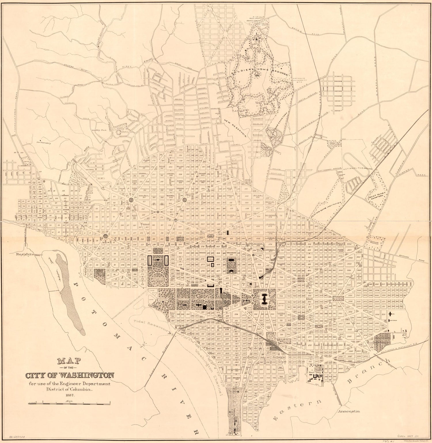 This old map of Map of the City of Washington : for Use of the Engineer Department, District of Columbia from 1887 was created by  District of Columbia. Engineer Department, N. (Norris) Peters in 1887