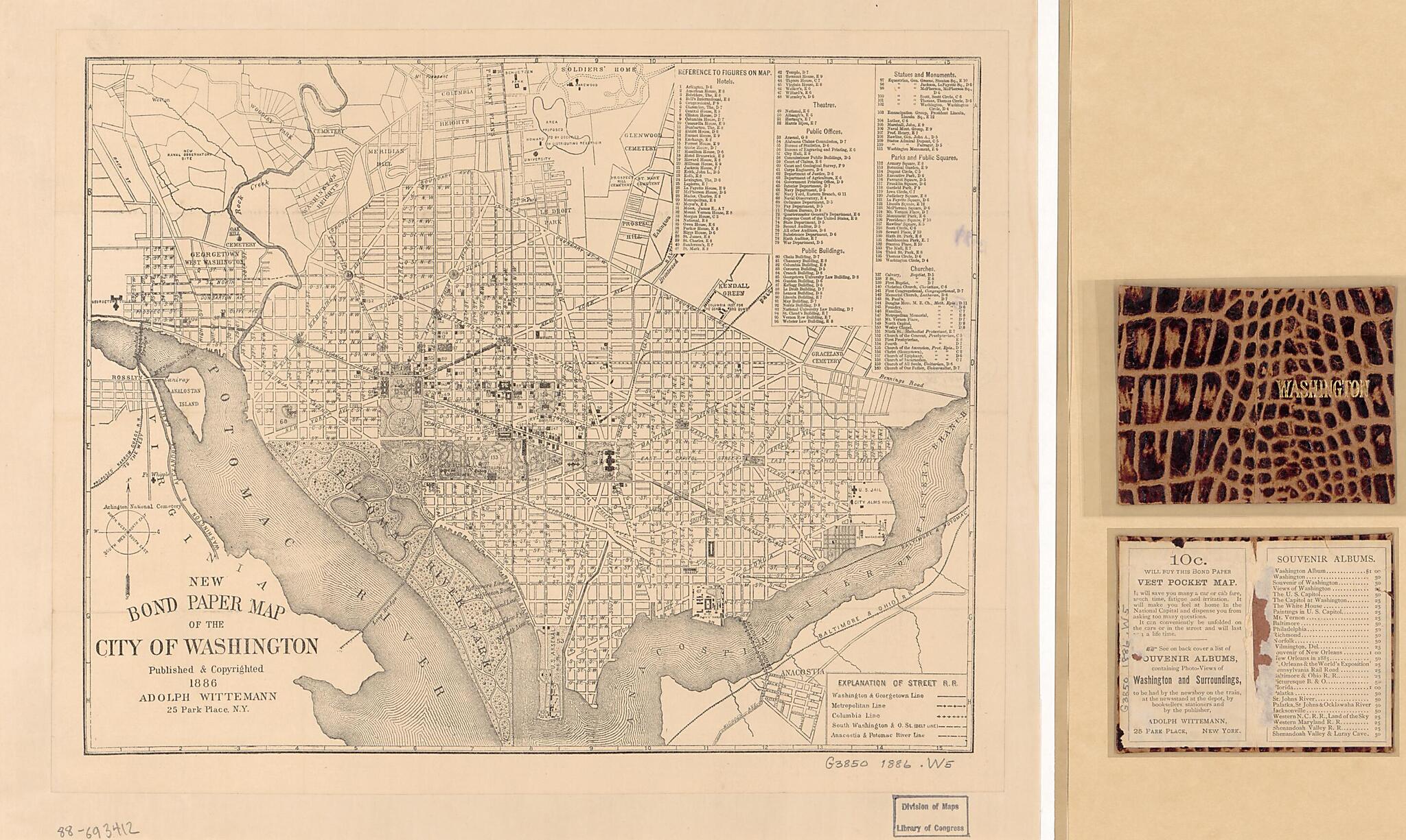 This old map of New Bond Paper Map of the City of Washington from 1886 was created by A. (Adolph) Wittemann in 1886