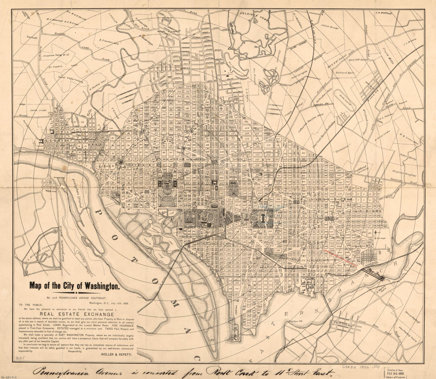 This old map of Map of the City of Washington from 1886 was created by  Weller &amp; Repetti in 1886