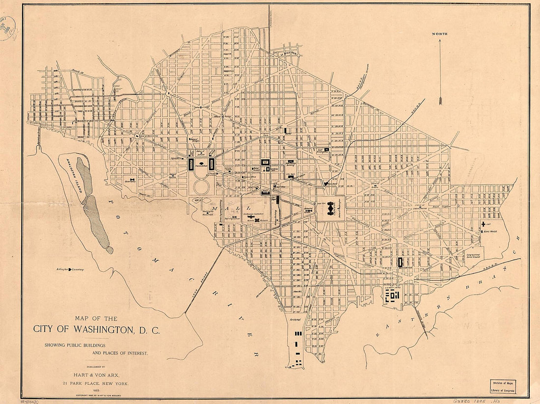 This old map of Map of the City of Washington, D.C. : Showing Public Buildings and Places of Interest from 1885 was created by  Hart &amp; Von Arx in 1885