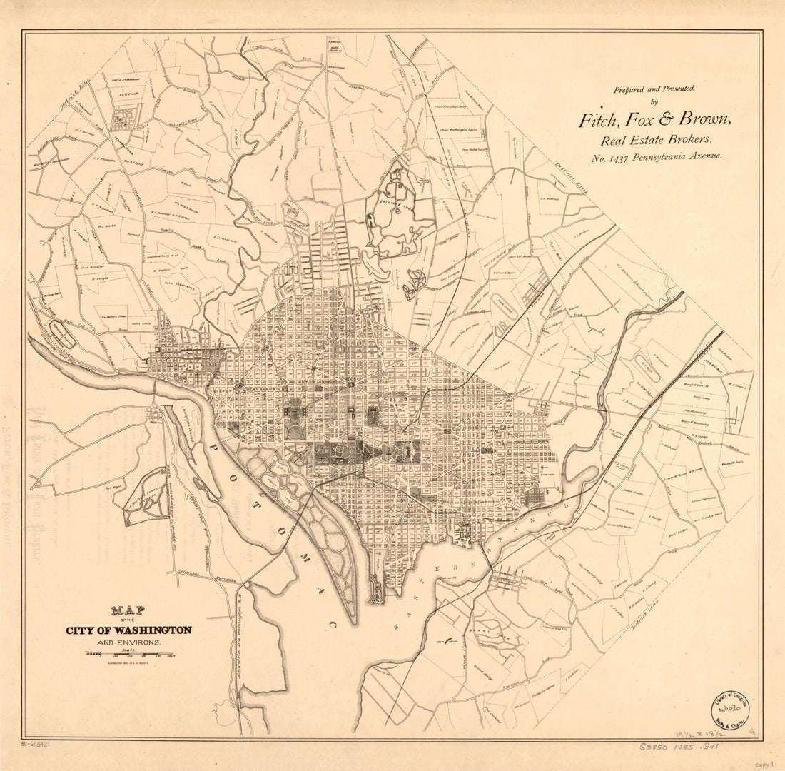 This old map of Map of the City of Washington and Environs from 1885 was created by Fox &amp; Brown Fitch, A. G. Gedney in 1885